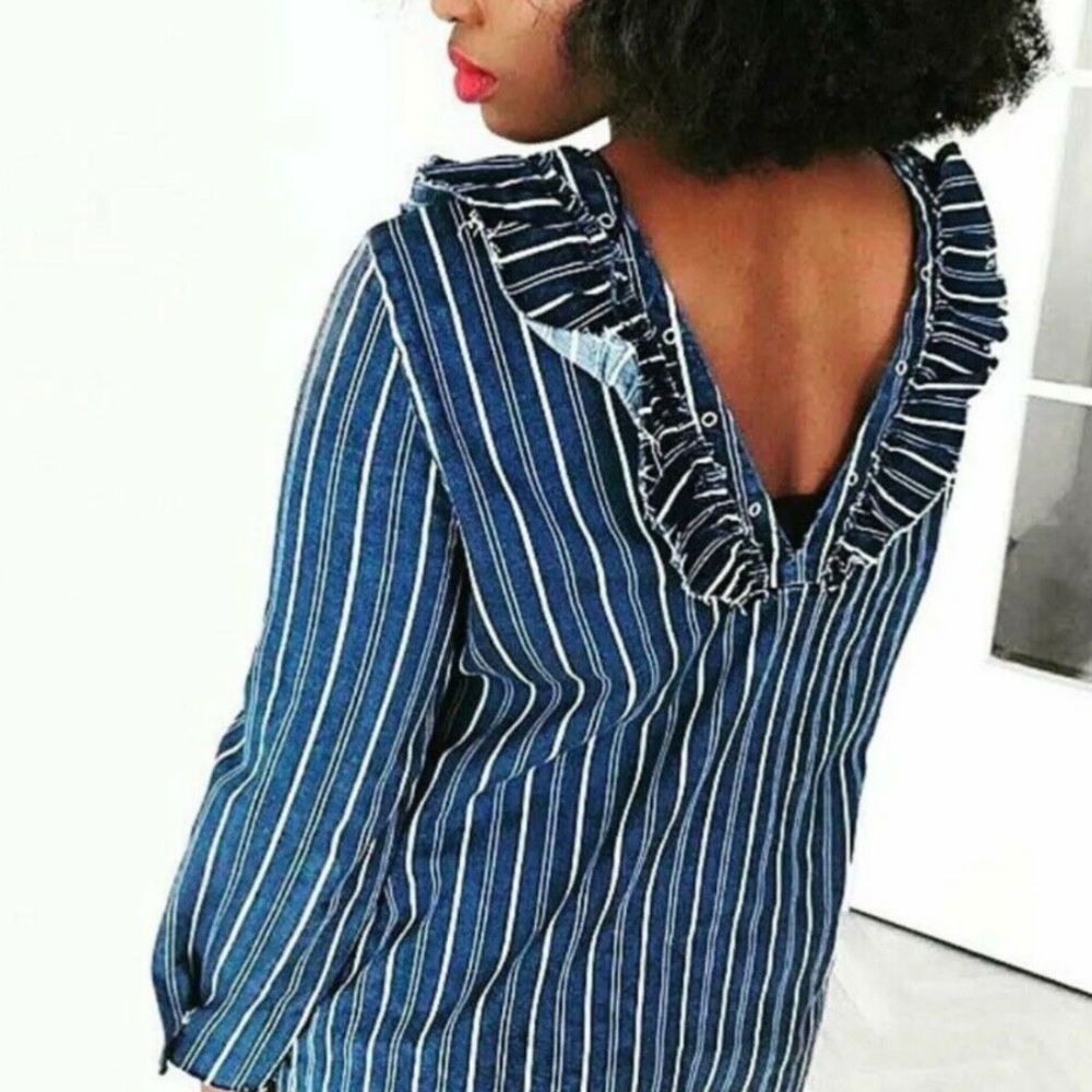 Zara striped denim dress with V back Small